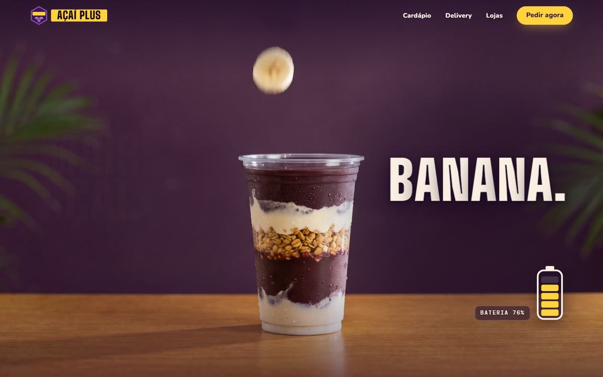Página inicial do site da Açaí Plus