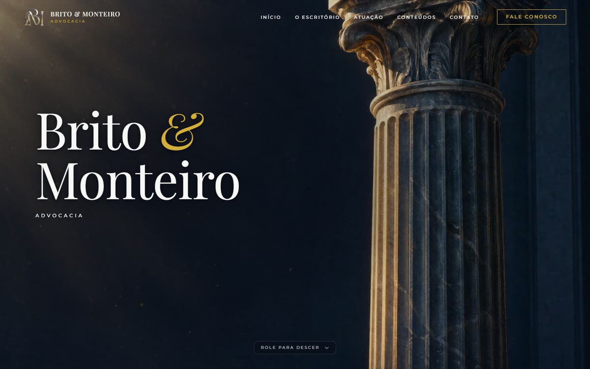 Página inicial do site da Brito e Monteiro Advocacia